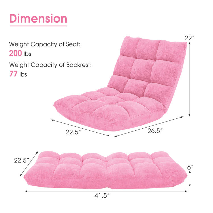 Soft Pink — Full Padded — Adjustable Floor Chair — 14-Positions for Full Comfort!