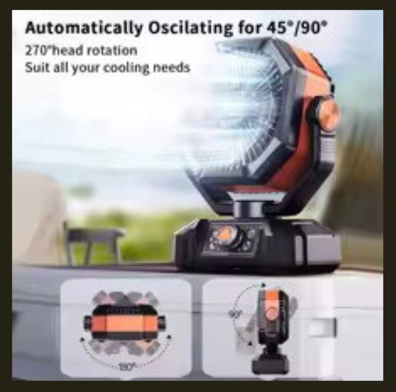 Portable Powerful Indoor – Outdoor Fan with LED Lantern! It's an 8 Speed With USB Recharge & Bluetooth Controlled! See the Video!
