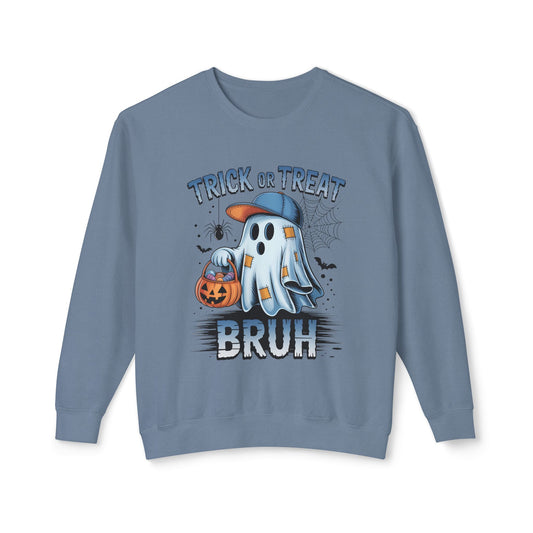 "Trick or Treat Bruh" Funny Ghost Halloween Sweatshirt