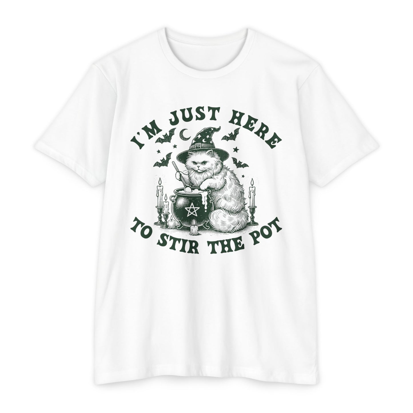 Funny Witchy Cat T-Shirt - "I'm Just Here to Stir the Pot"