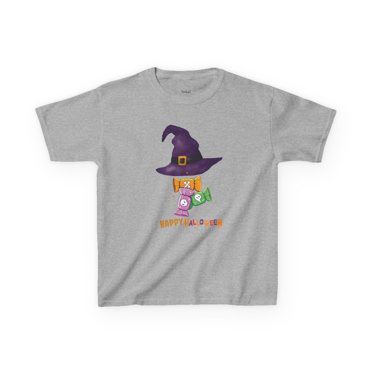 Kids - Cute "Happy Halloween" Witch & Candy T-Shirt