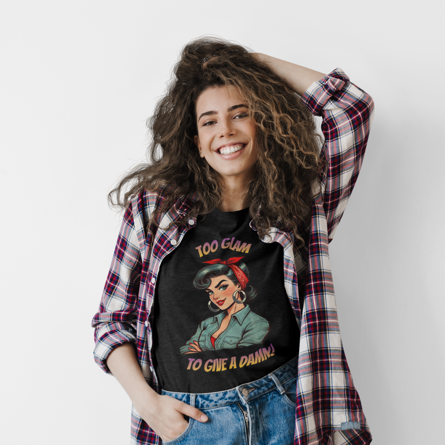 Too Glam To Give A Damn | Rosie the Riveter Style T-Shirt | Retro Pin-Up Graphic Tee