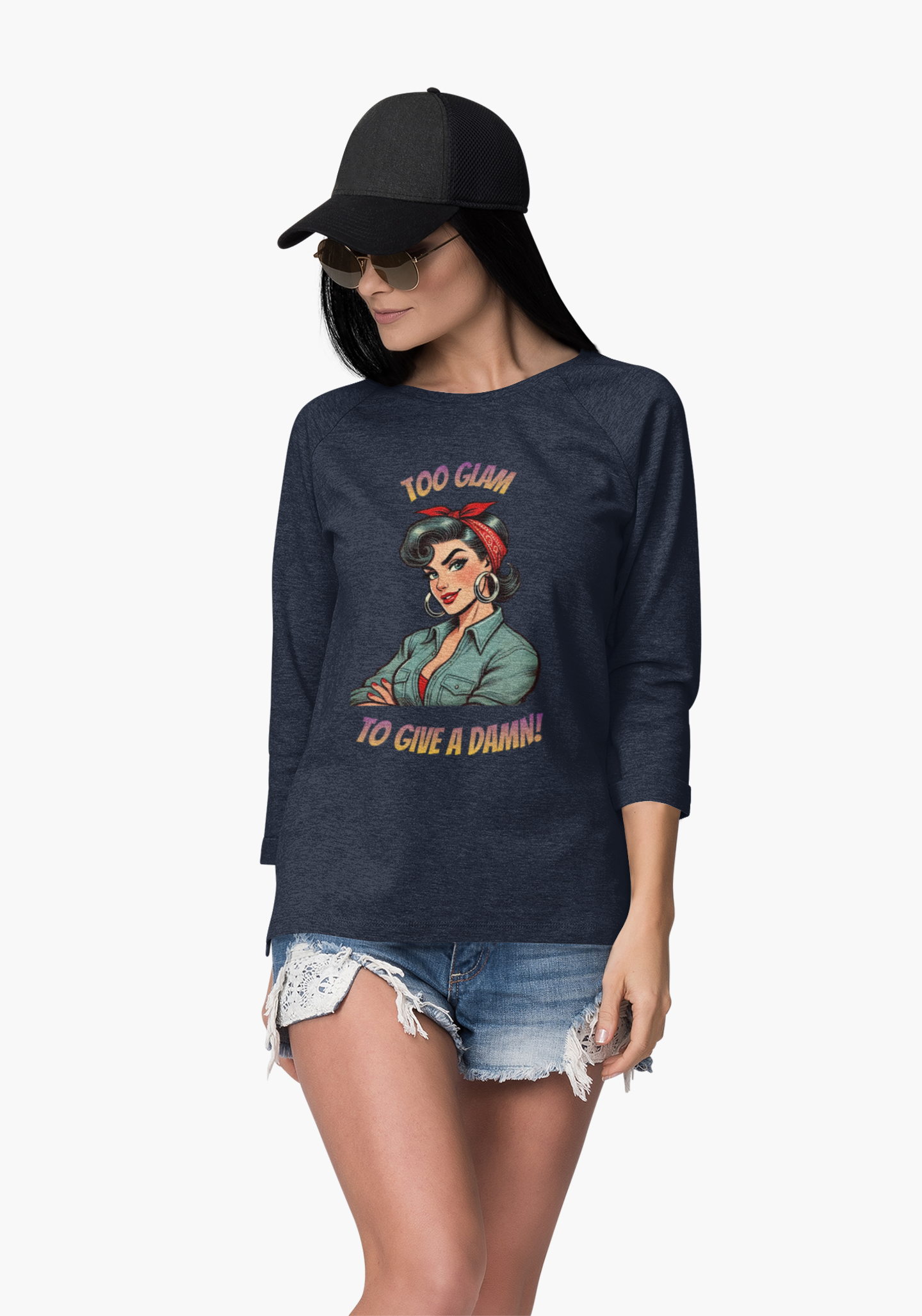Too Glam To Give A Damn | Rosie the Riveter Style T-Shirt | Retro Pin-Up Graphic Tee