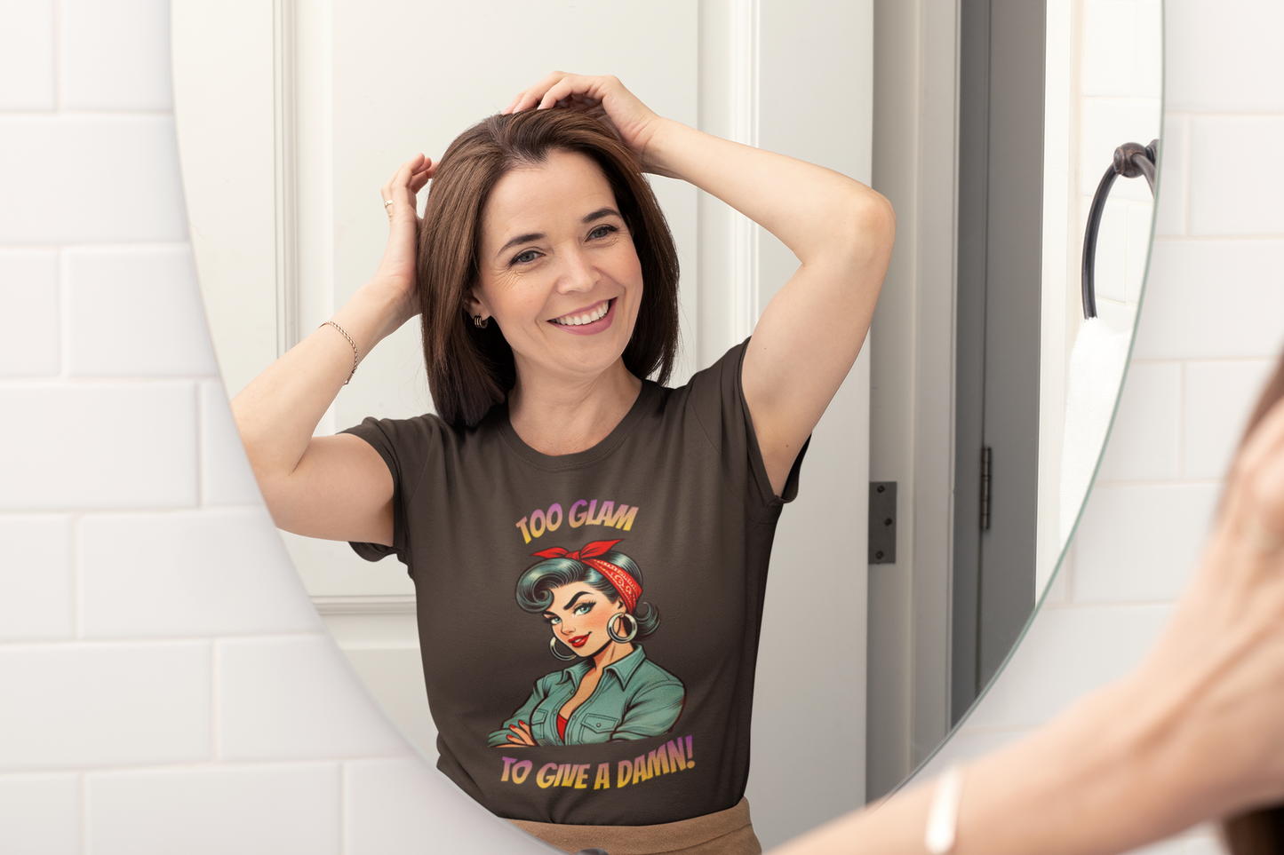 Too Glam To Give A Damn | Rosie the Riveter Style T-Shirt | Retro Pin-Up Graphic Tee