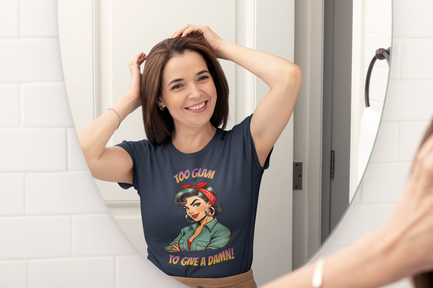 Too Glam To Give A Damn | Rosie the Riveter Style T-Shirt | Retro Pin-Up Graphic Tee