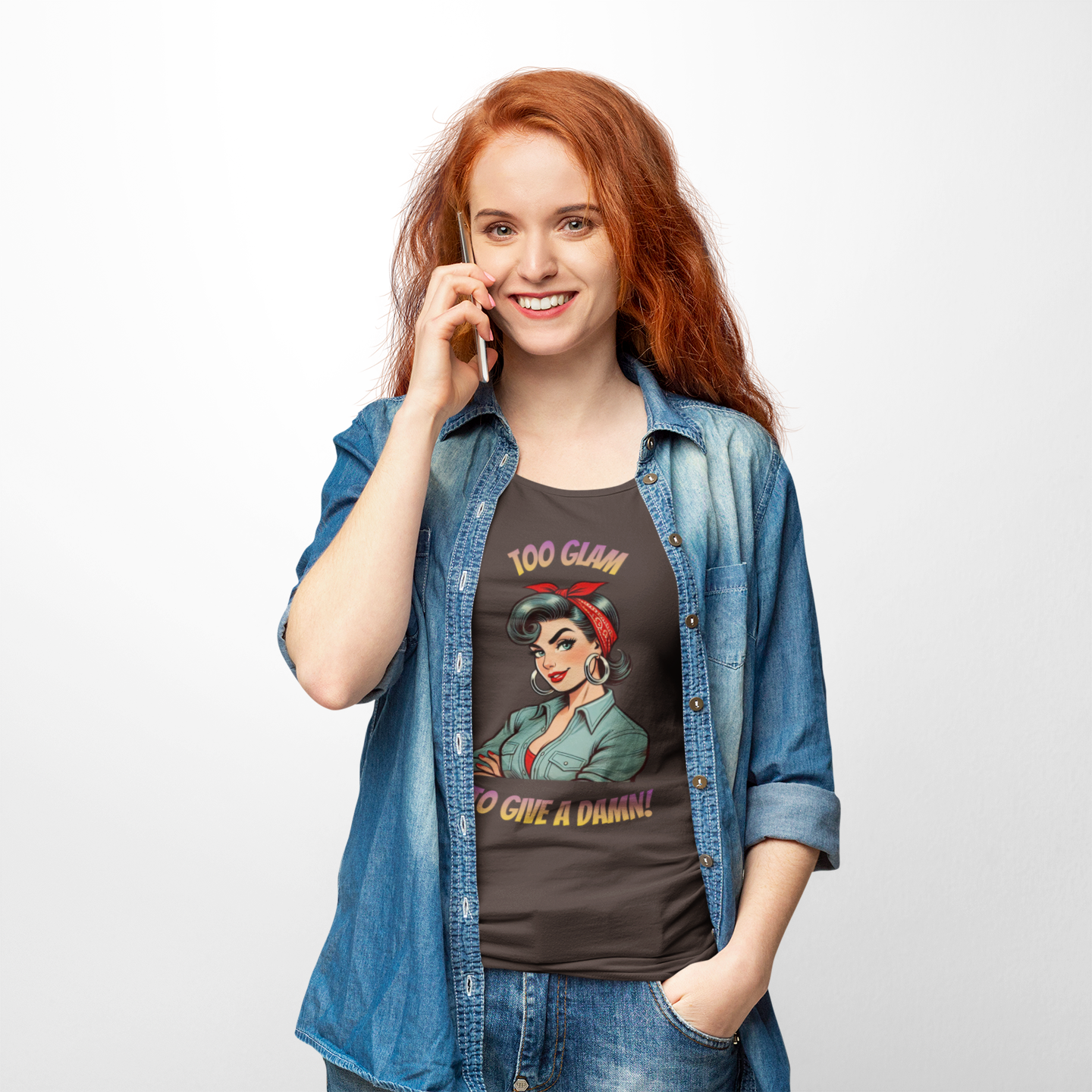 Too Glam To Give A Damn | Rosie the Riveter Style T-Shirt | Retro Pin-Up Graphic Tee