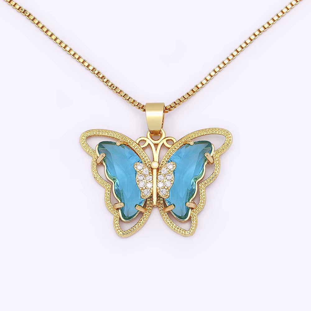 Austrian Crystal Zircon Butterfly Pendant Necklace for Women - 10 Color Options, Elegant Animal Jewelry Gift