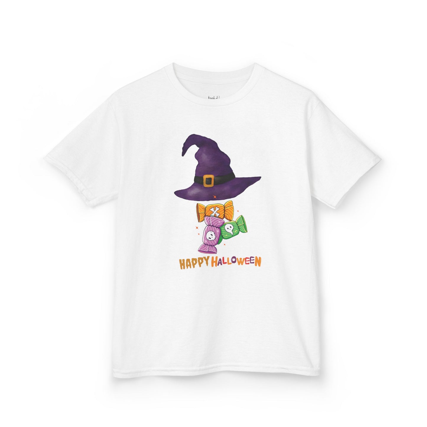 Kids - Cute "Happy Halloween" Witch & Candy T-Shirt