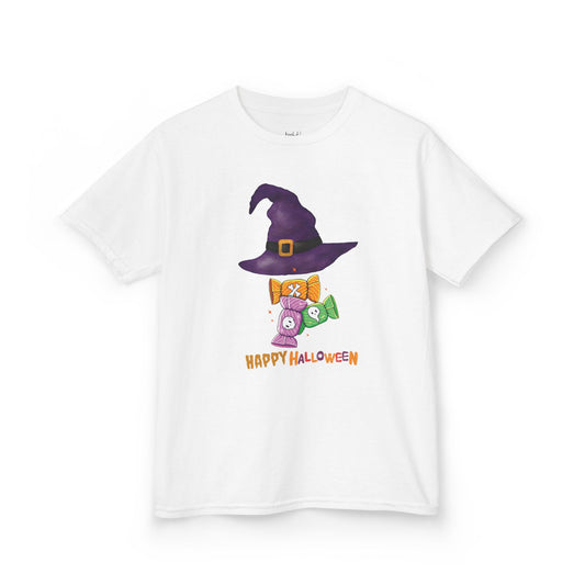 Kids - Cute "Happy Halloween" Witch & Candy T-Shirt