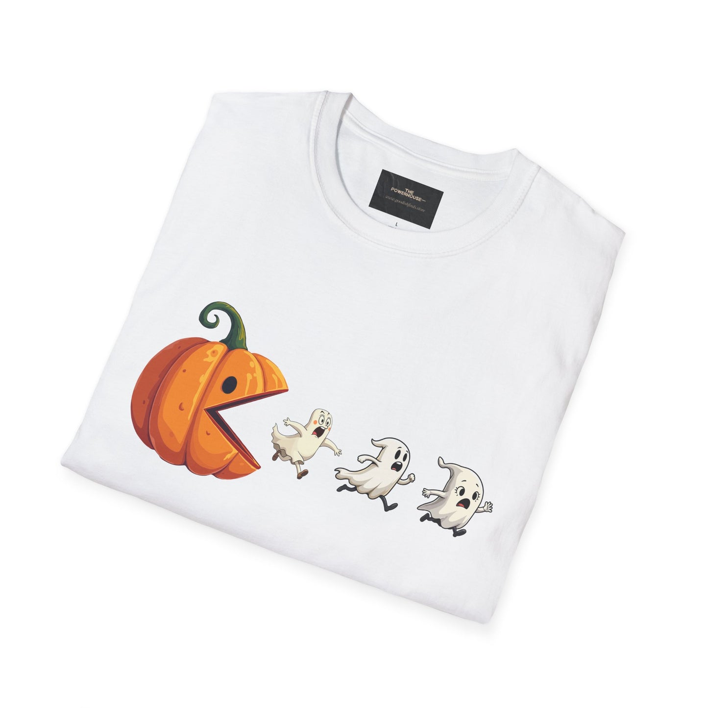 Funny "Pac-Man" Pumpkin & Ghost Halloween Tee | 2-Sided Print