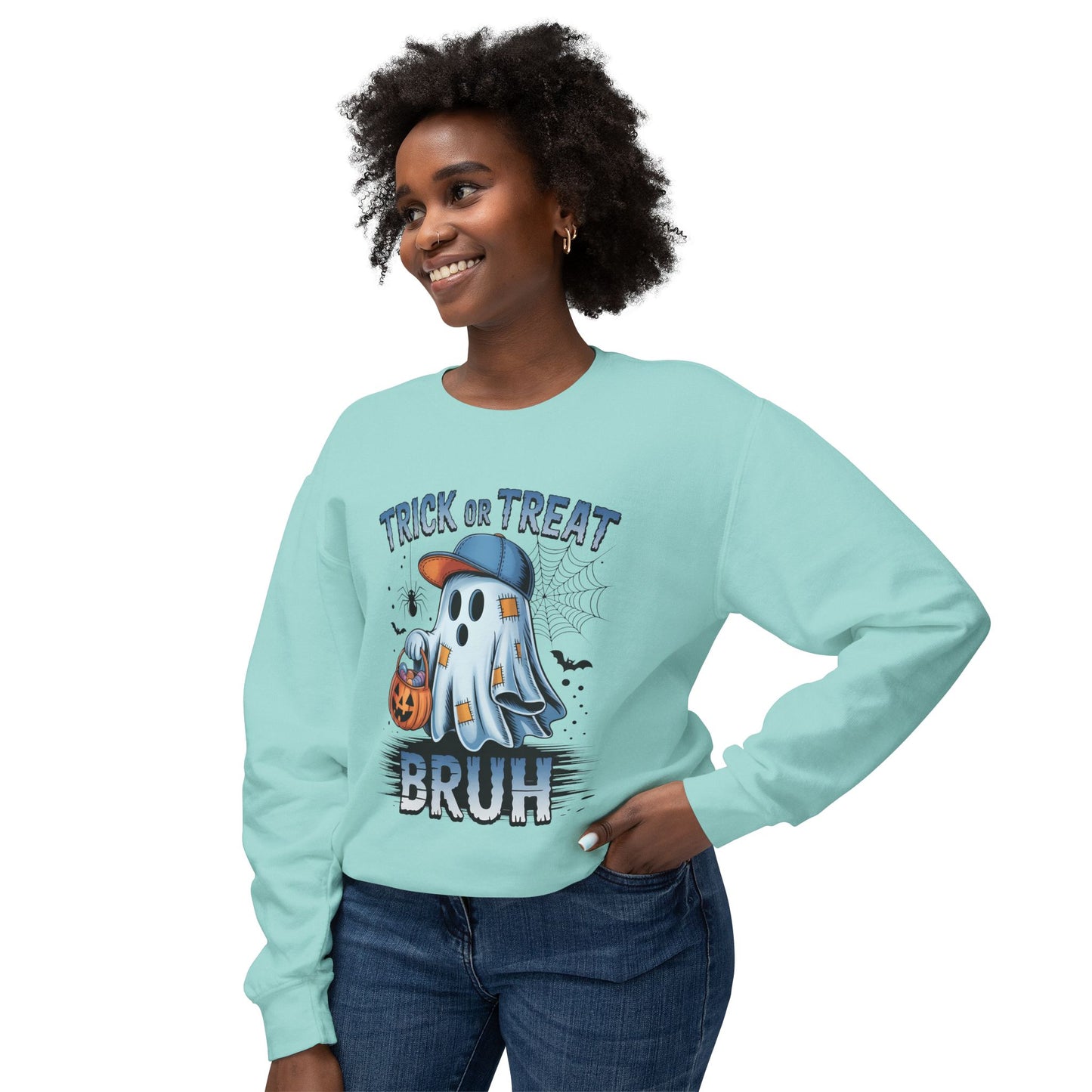 "Trick or Treat Bruh" Funny Ghost Halloween Sweatshirt