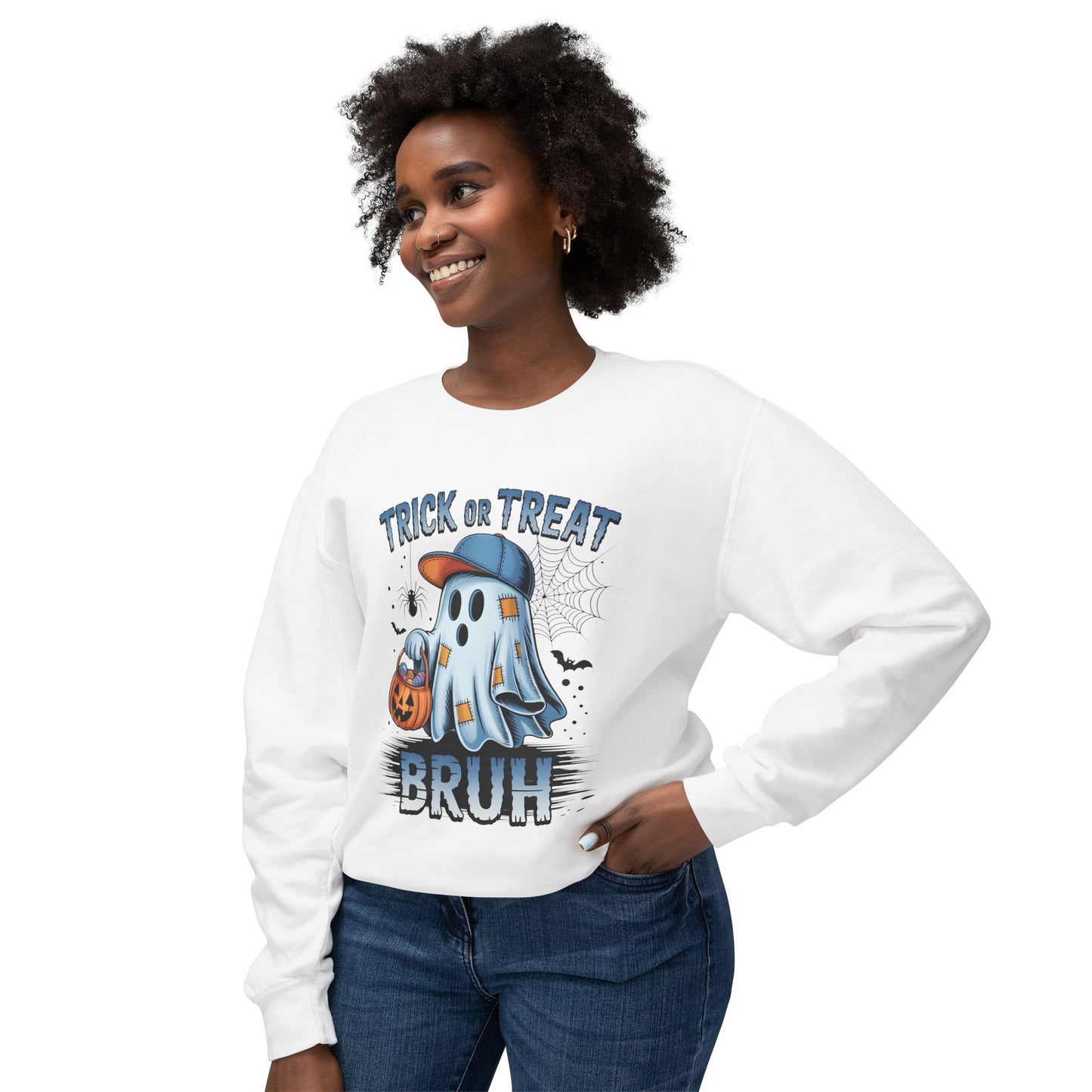"Trick or Treat Bruh" Funny Ghost Halloween Sweatshirt