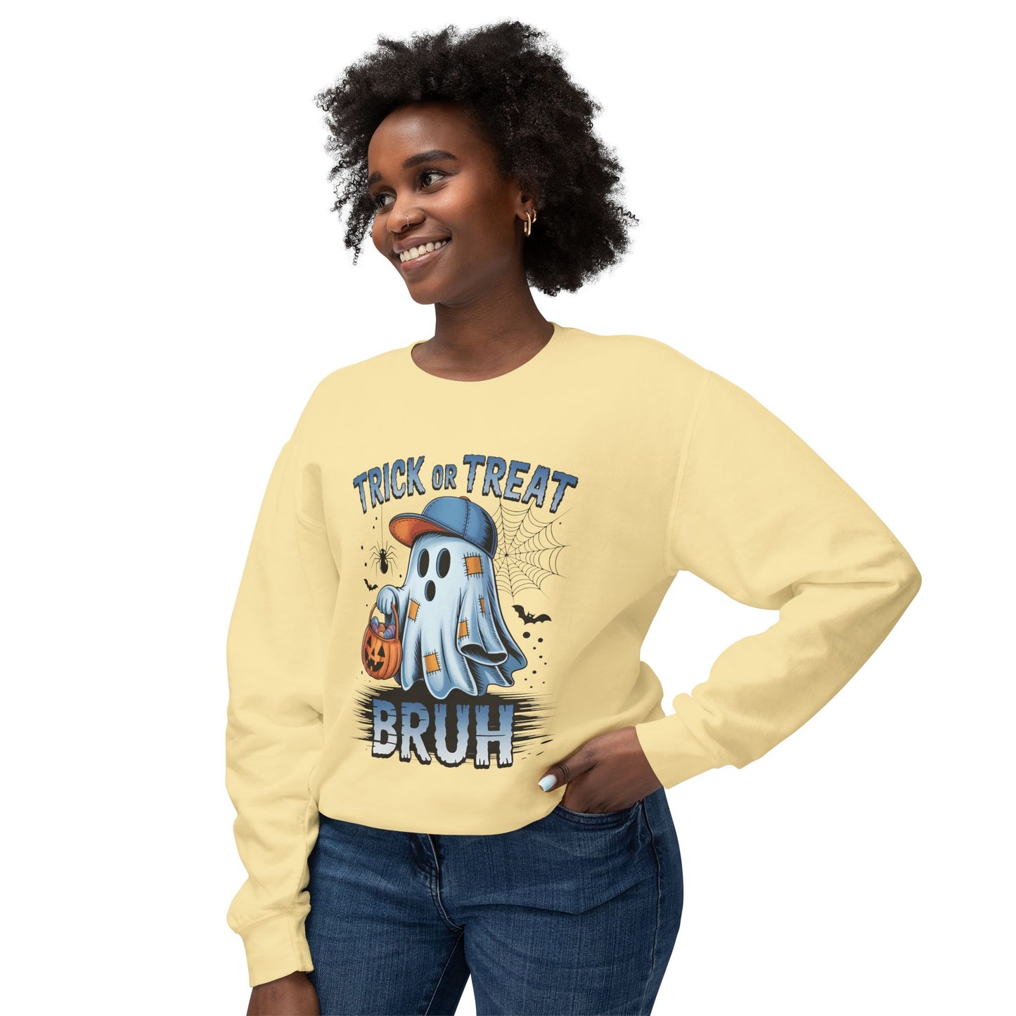 "Trick or Treat Bruh" Funny Ghost Halloween Sweatshirt