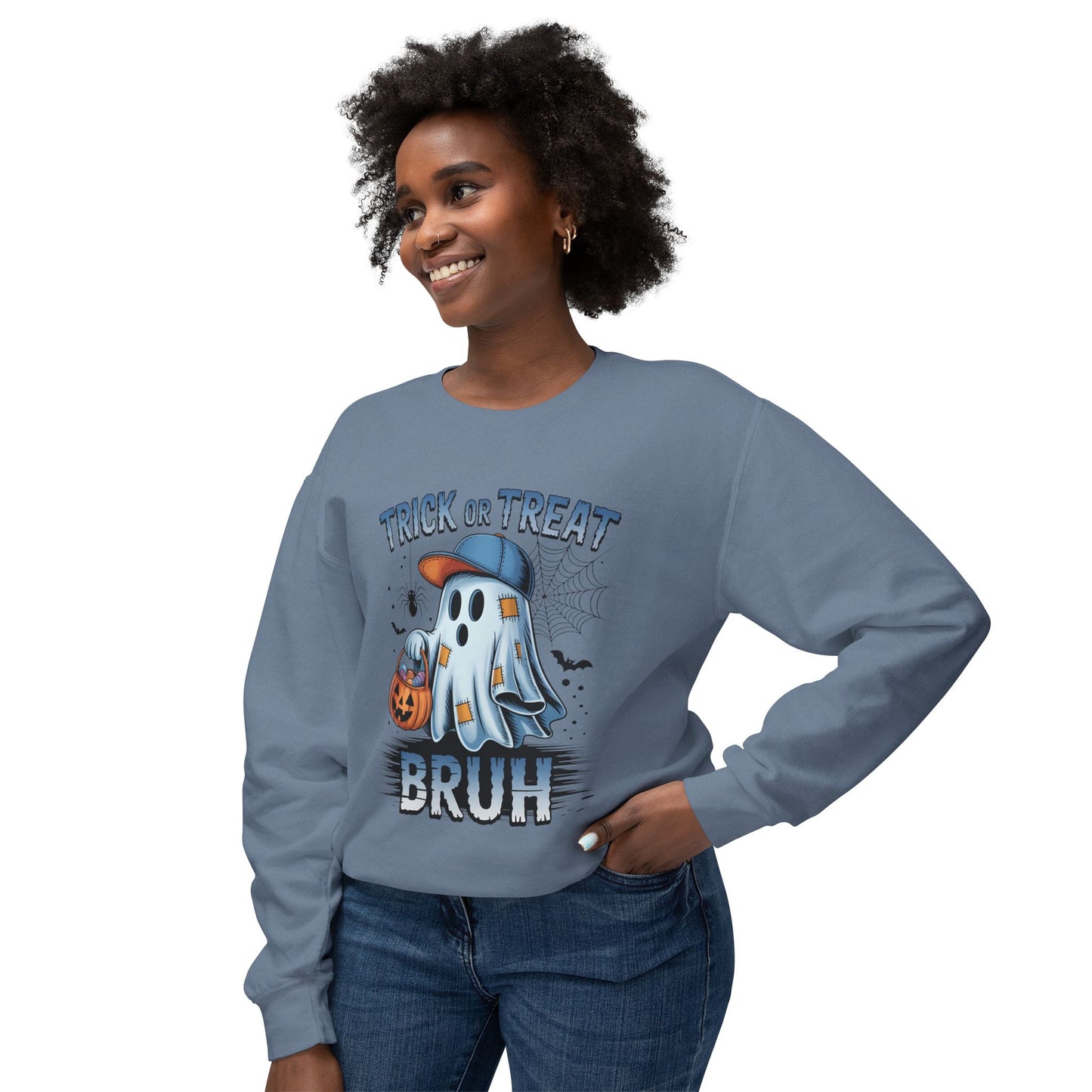 "Trick or Treat Bruh" Funny Ghost Halloween Sweatshirt