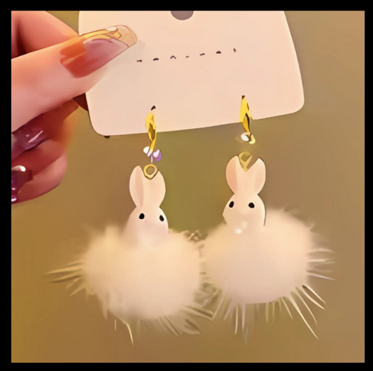 White Bunny Earrings with Fluffy Skirt – Cute & Dainty for Any Occasion