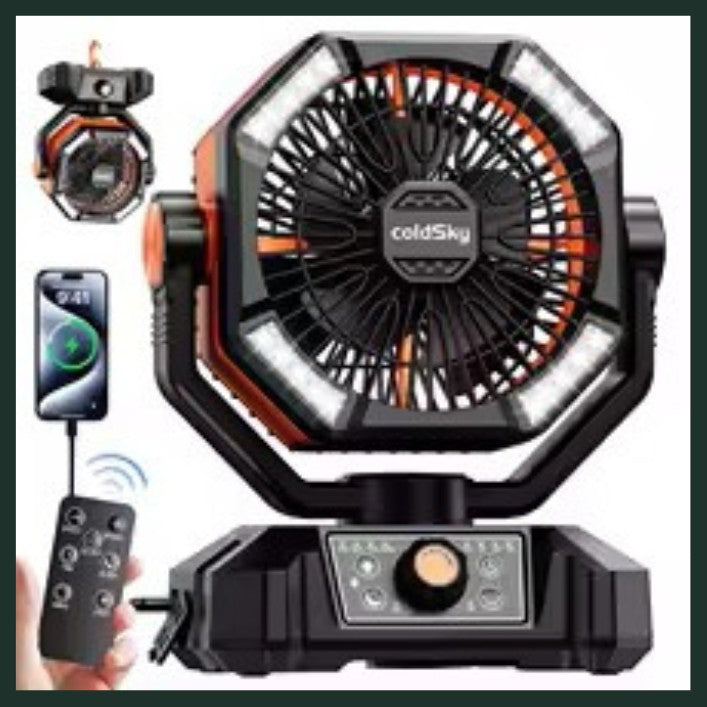 Portable Powerful Indoor – Outdoor Fan with LED Lantern! It's an 8 Speed With USB Recharge & Bluetooth Controlled! See the Video!