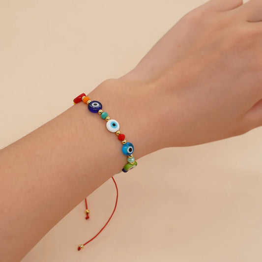 Go2boho Colorful Eye Bead Bracelet- Stylish Rainbow Crystal Beads for Women | Perfect Boho Friendship Gift