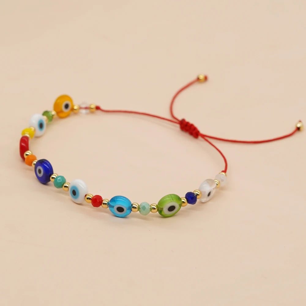 Go2boho Colorful Eye Bead Bracelet- Stylish Rainbow Crystal Beads for Women | Perfect Boho Friendship Gift